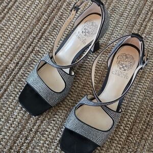 Vince Camuto Black Crystal Embellished Strappy Sandals